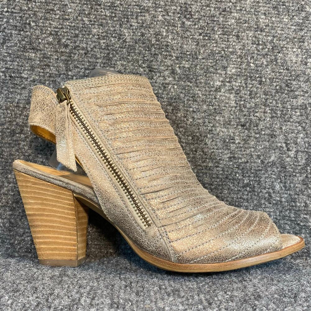 Paul Green Cayanne Peep Toe Sandals Women 7.5 Smoke Metallic Leather Heels Shoes